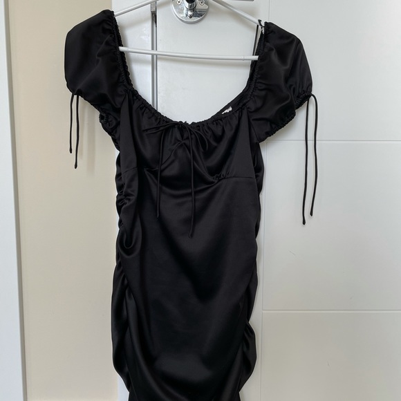 Topshop Satin Mini Dress- Black - Picture 2 of 4